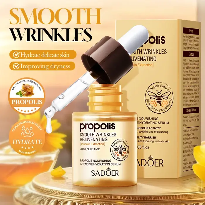 SADOER Sérum Visage à la Propolis Hydratant Anti-rides Nourrissant Anti-âge Éclaircissant Essence Faciale Produits de Soin de la Peau