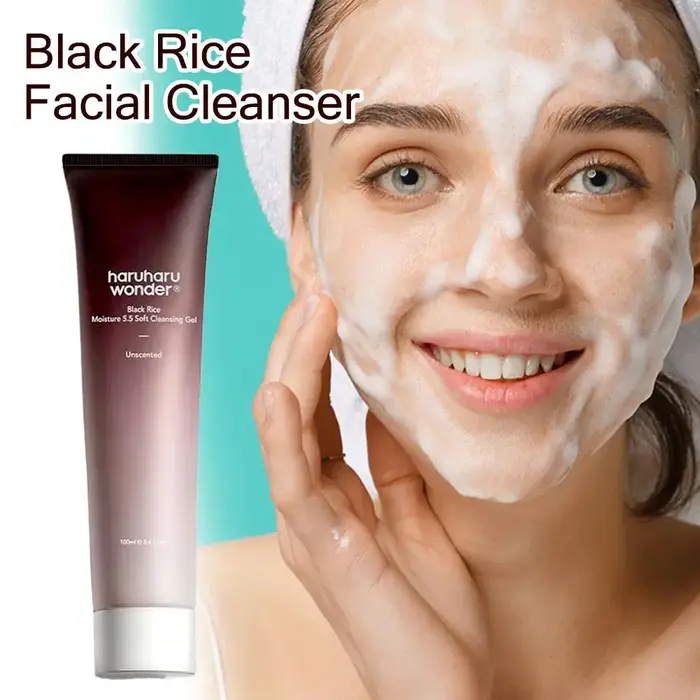Haruharu Wonder Gel nettoyant au riz noir 100 ml - Hydrate lisse la peau élimine l'huile et la saleté nettoie en profondeur les pores légèrement acide