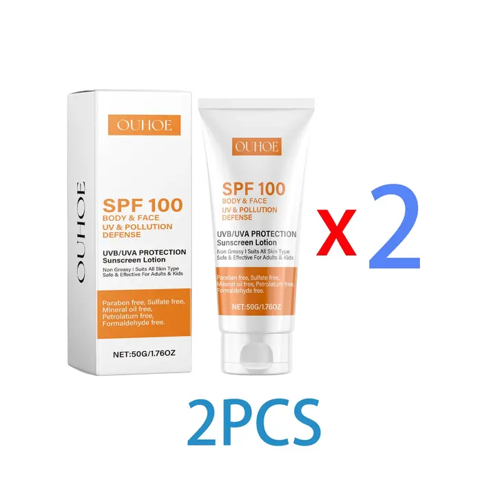 Ouhoe crème solaire corps et visage SPF 100 Protection UVA UVB bloqueur Non gras défense quotidienne pour l'été utilisation en plage en plein air 50g