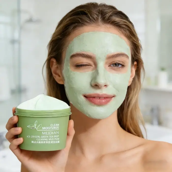 Masque Nettoyant Profond au Thé Vert Cristal de Glace, Rafraîchissant et Hydratant, Soin de la Peau,