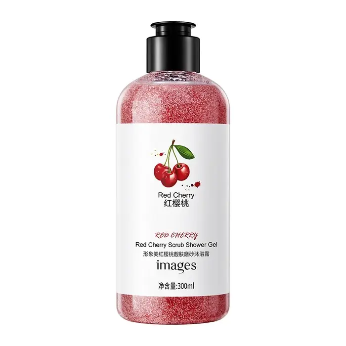 Gel douche exfoliant purifiant aux fruits frais 300ml, avec extrait de kiwi, extrait de cerise, extr