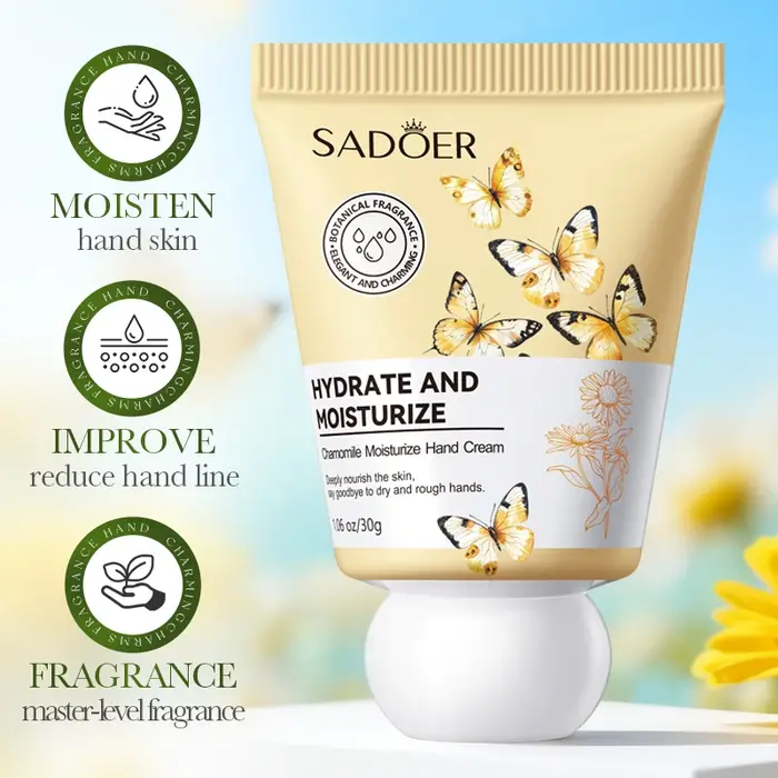 Crème pour les mains florale SADOER, lys, lavande, camomille, cerisier, rose, hydratante, réparatric