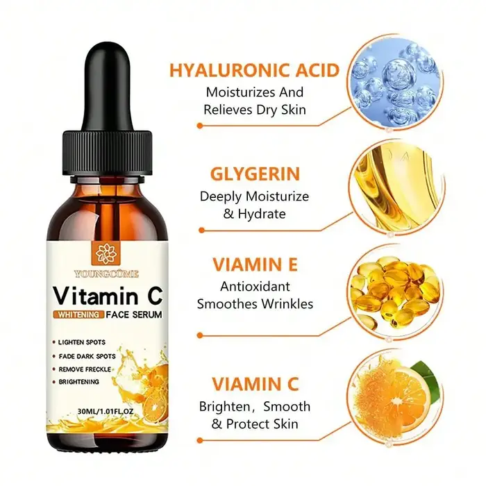 L'essence pour le visage à la vitamine C contient l'acide hyaluronique dissolvant de taches foncées réparation