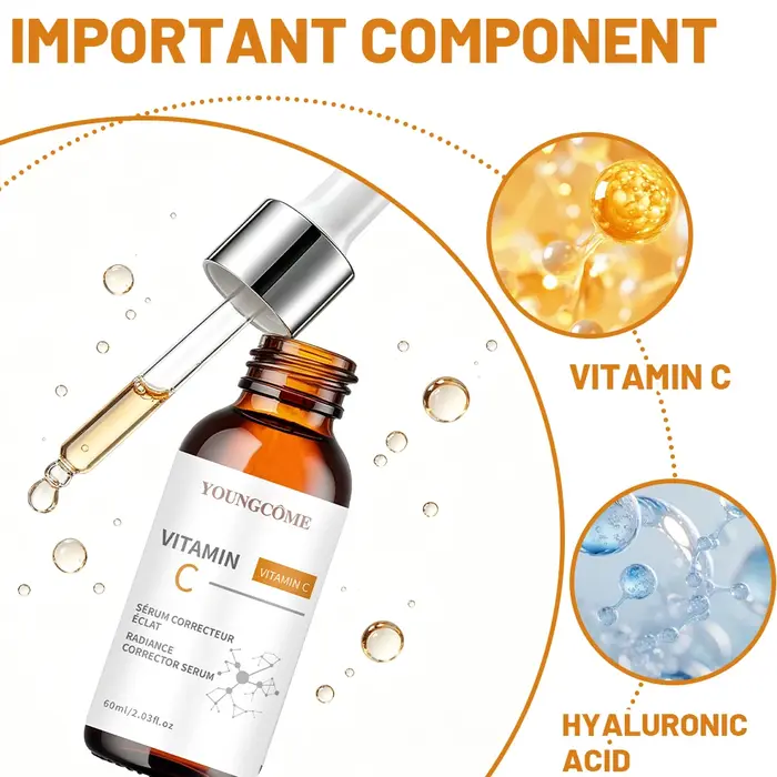 Sérum à la vitamine C, Essence nourrissante quotidienne pour le visage, hydratante et antioxydante, sérum apaisant et rafraîchissant pour le soin du visage, 40/60 ml
