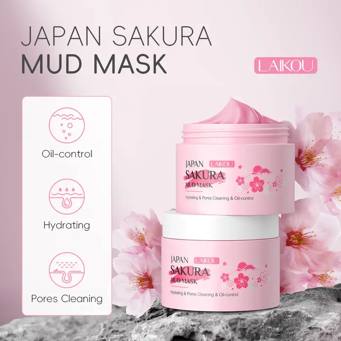 Masque à l'argile de cerisier LAIKOU 25g/90g Nettoyage en profondeur Contrôle du sébum Élimination des points noirs Hydratant Éclaircissant Soin de la peau du visage