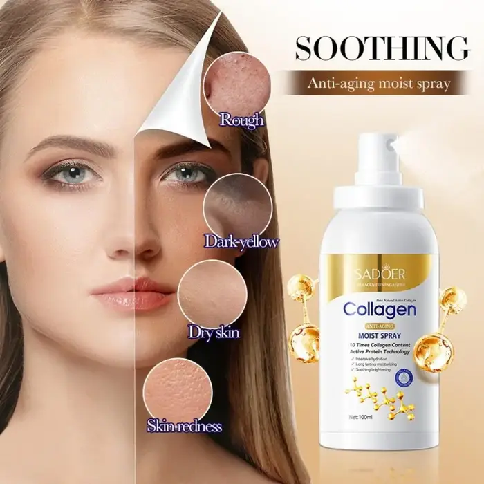 SADOER Spray Hydratant au Collagène 100ml Brume Hydratante avec Technologie Protéinée Active pour une Nutrition Quotidienne et un Soin Doux de la Peau