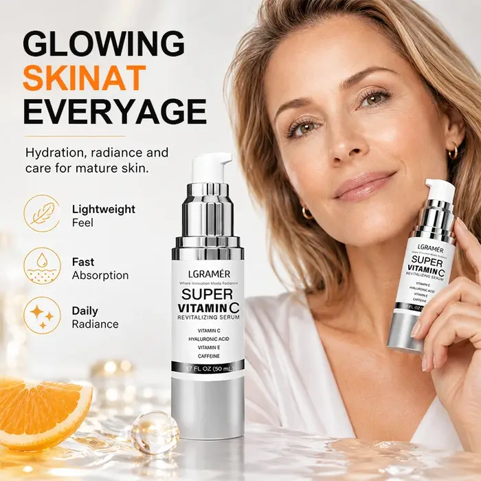 Sérum Visage Super Vitamine C, Spécialement Conçu pour les Peaux Matures, Essence Faciale Coréenne Légère Revitalisante pour une Peau Saine