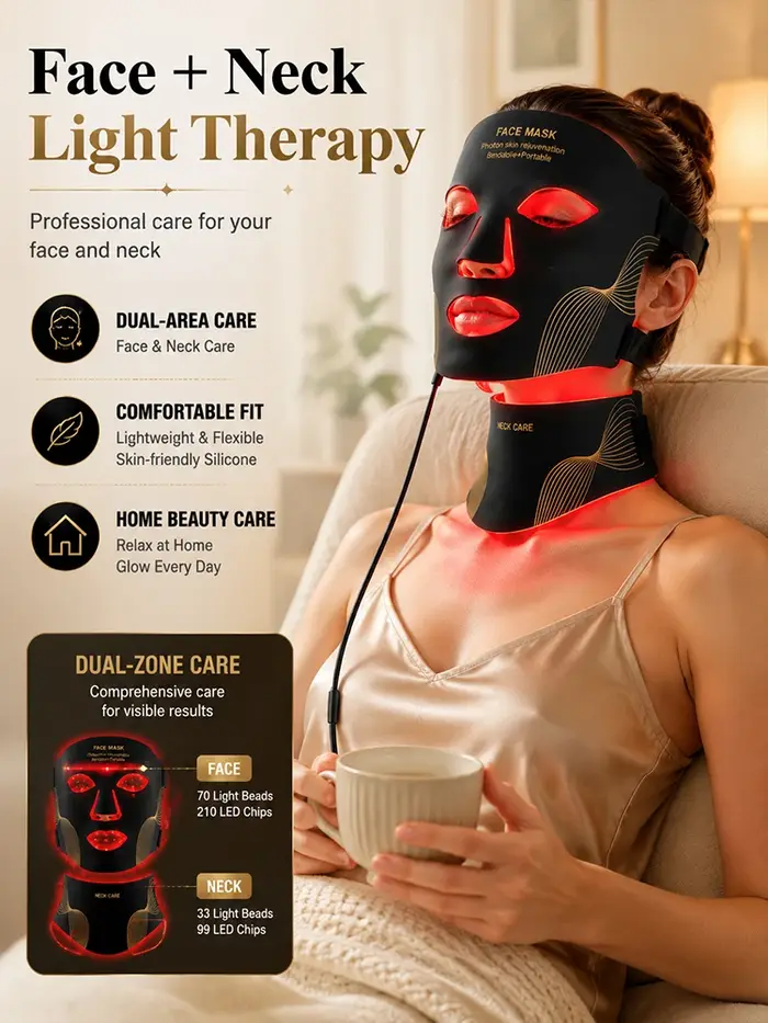 Masque facial LED, masque de luminothérapie rouge, masque pour le cou, appareil de beauté LED 7 couleurs, soin de la peau du visage, rajeunissement par photothérapie en silicone. Livraison gratuite.