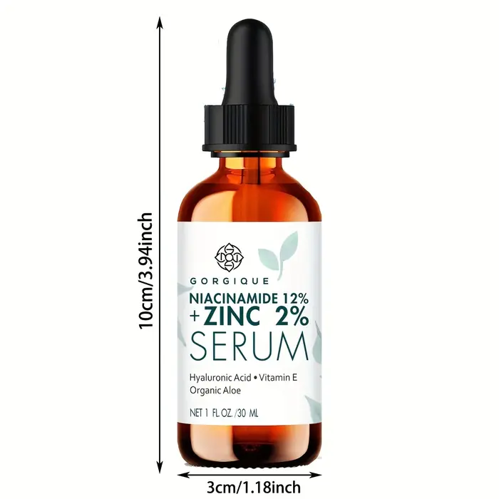 Sérum visage 12% niacinamide + 2% zinc et acide hyaluronique, pour une peau lisse, brillante et jeun