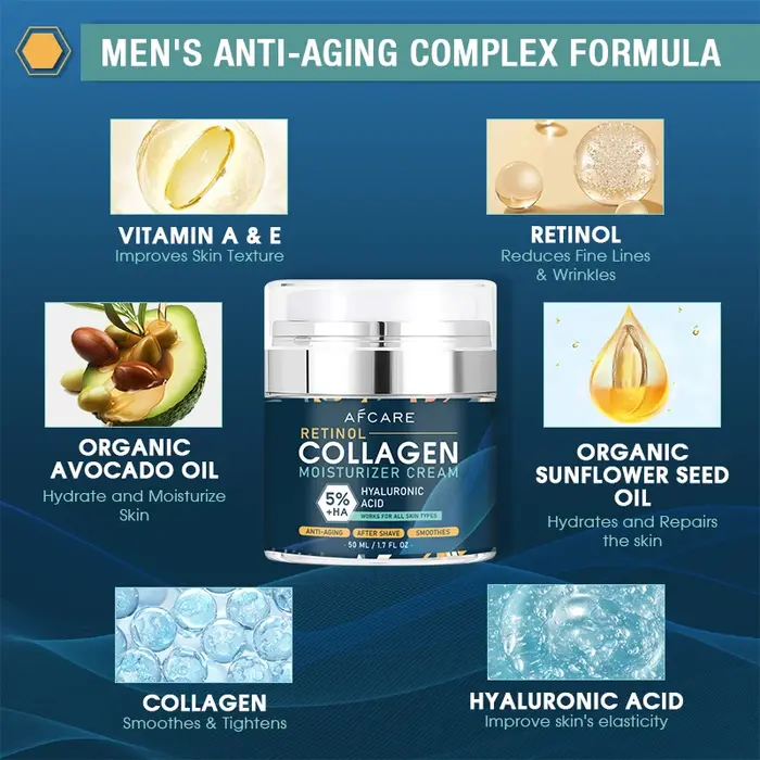 Crème pour le visage au collagène à 8% avec acide hyaluronique de haute qualité