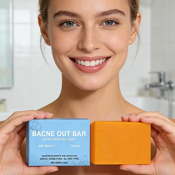 Savon Solide Anti-Acné Dorsale au Curcuma et Vitamine C – Nettoyant Doux et Efficace pour le Corps et le Dos