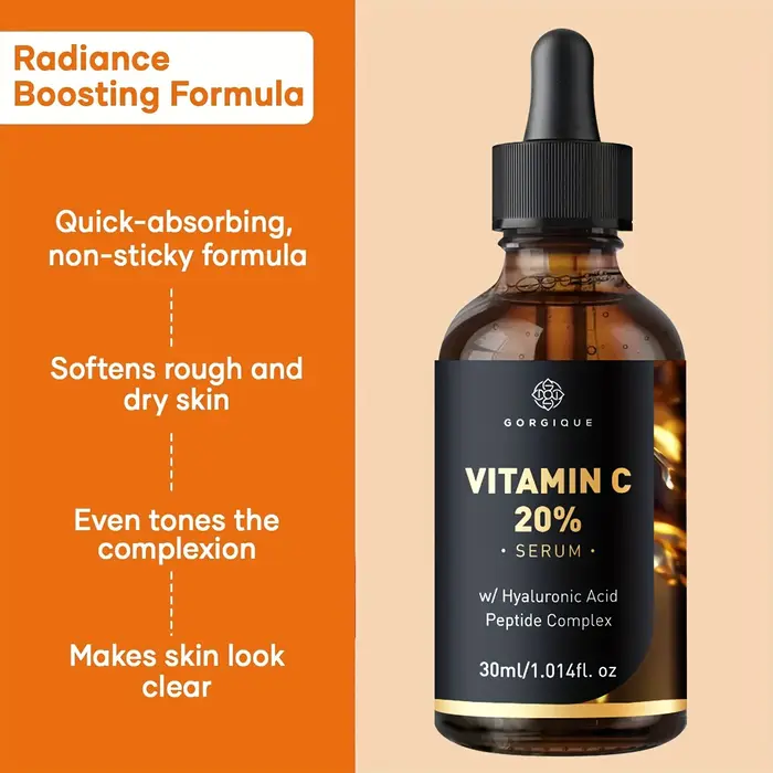 Sérum de vitamine C pour le visage amélioré avec des peptides d'acide hyaluronique