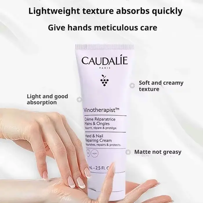 CAUDALIE Vinotherapist Crème Réparatrice Mains et Ongles 75ml Crème Hydratante et Nourrissante aux Pépins de Raisin Soin Peaux Sèches