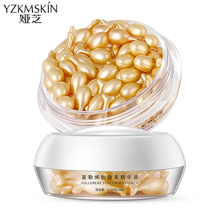 Fullerène Placenta Capsule Essence visage éclaircir sérum hydratant nourrissant Anti-rides vitamine E acide hyaluronique soins de la peau