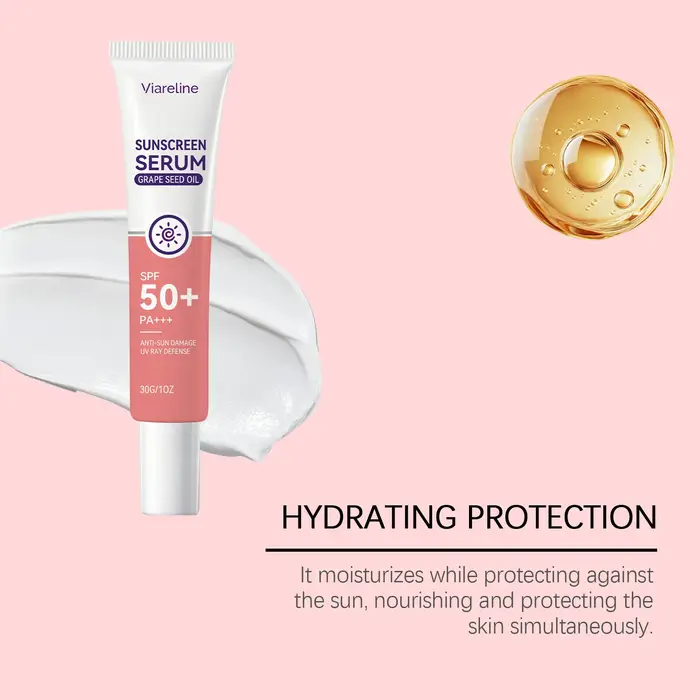 Sérum solaire SPF 50 à l'huile de pépins de raisin PA+++ Protection UV visage Anti-dommages solaires Sérum hydratant léger Essence écran solaire
