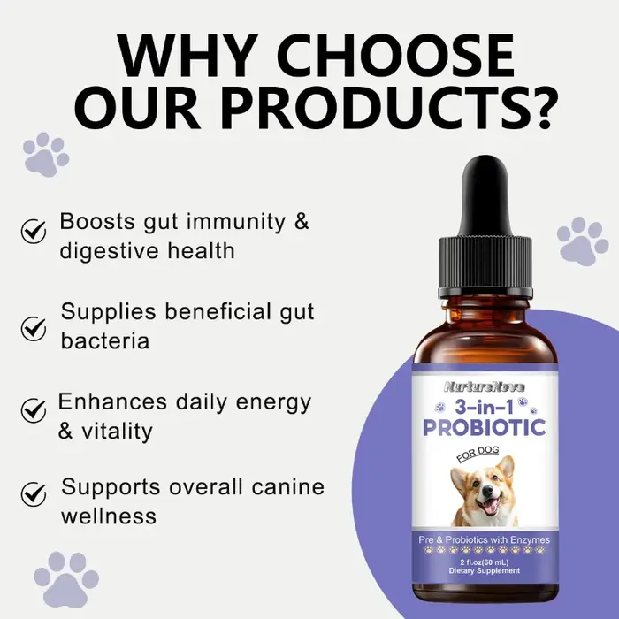 Gouttes Probiotiques Douces Comestibles pour le Soin Intestinal : Apaisent les Maux d'Estomac et Réduisent les Flatulences pour Animaux à Quatre Pattes d'Intérieur et d'Extérieur