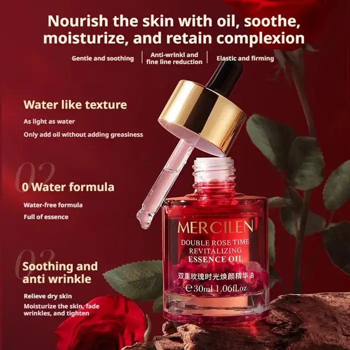 1/2/3pcs 30ML Double Rose Petal Radiance Essence Oil Soin du visage Raffermissant Hydratant Éclaircissant Sérum