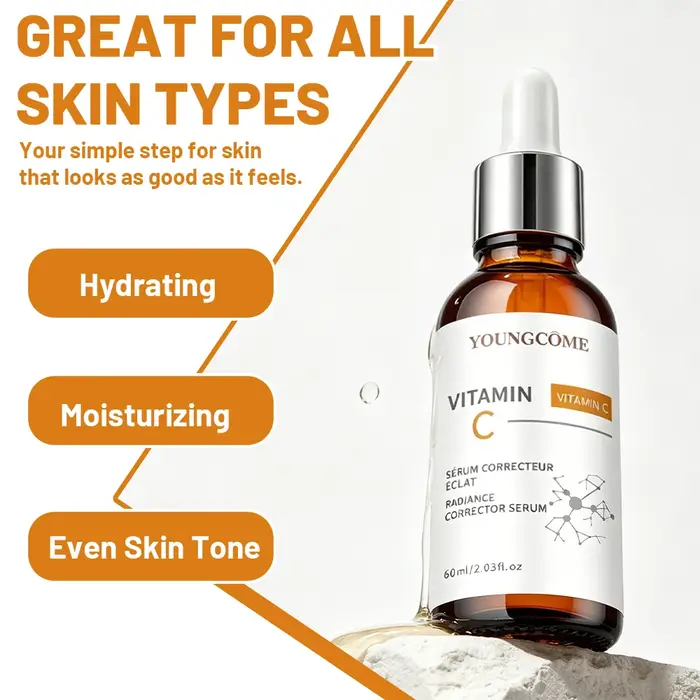 Sérum à la vitamine C, Essence nourrissante quotidienne pour le visage, hydratante et antioxydante, sérum apaisant et rafraîchissant pour le soin du visage, 40/60 ml