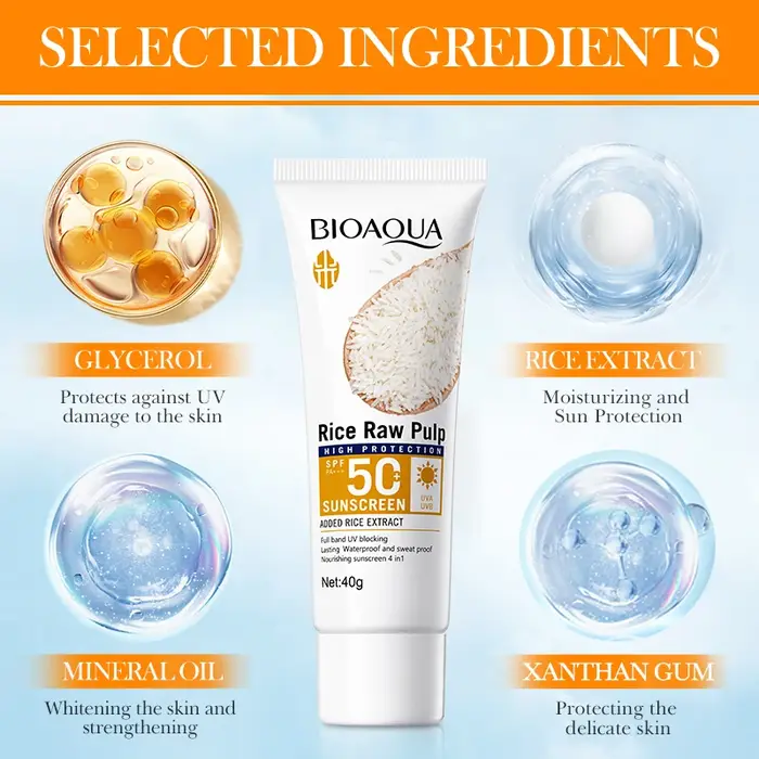 Purée de riz crème solaire SPF50 + PA + protection solaire/UV rafraîchir Non collant imperméable résistant à la sueur