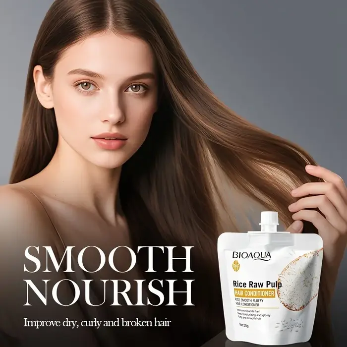 Masque capillaire à la purée de riz, extrait de riz, reconstitue les nutriments des cheveux, hydrate