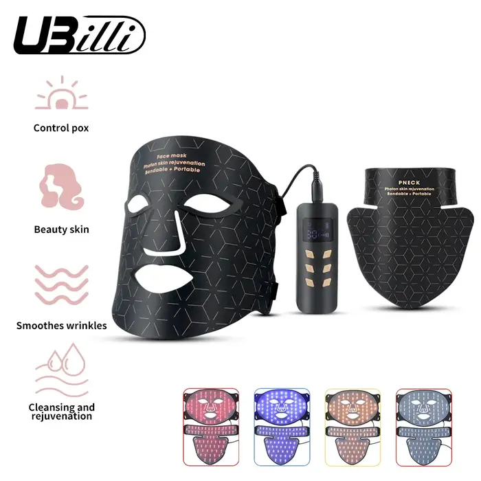 Masque facial à LED 4 couleurs avec cou