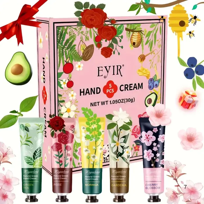 EYIR Coffret Cadeau 5 Crèmes pour les Mains Hydratantes Nourrissantes Parfum Floral Absorption Rapide Non Grasse pour Mains Sèches