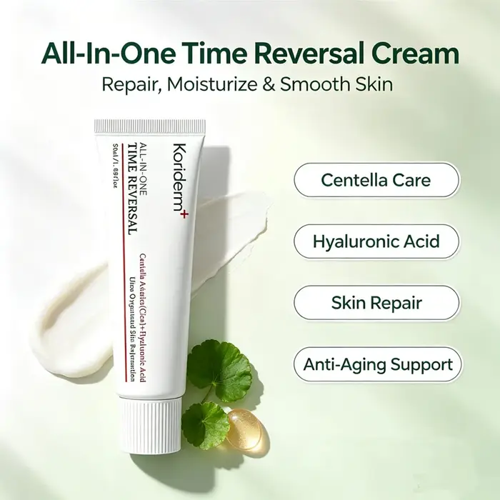 Crème Tout-en-un Anti-Âge Koriderm - Hydratation Profonde Cica+Acide Hyaluronique, Raffermissante et Liftante, Réduit les Rides, Hydratant Cutané