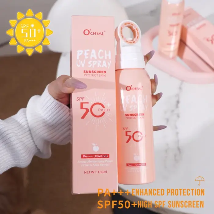Spray solaire portable à la pêche SPF50 PA+++ | Protection