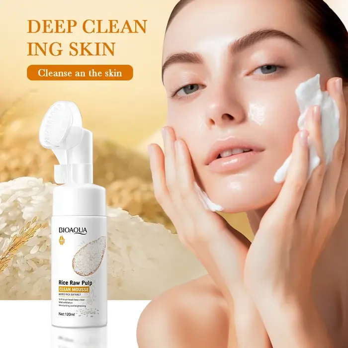 120ml BIOAOUA pulpe brute de riz moussant purée pour le visage Mousse nettoyante apaisante nettoyant