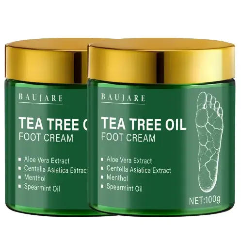 Crème pour les pieds à l'huile d'arbre à thé à l'aloe vera et au menthol - Hydrate et adoucit la peau avec l'acide hyaluronique et le rétinol