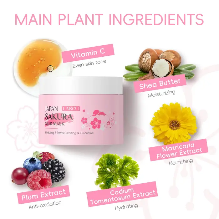 Masque à l'argile de cerisier LAIKOU 25g/90g Nettoyage en profondeur Contrôle du sébum Élimination des points noirs Hydratant Éclaircissant Soin de la peau du visage