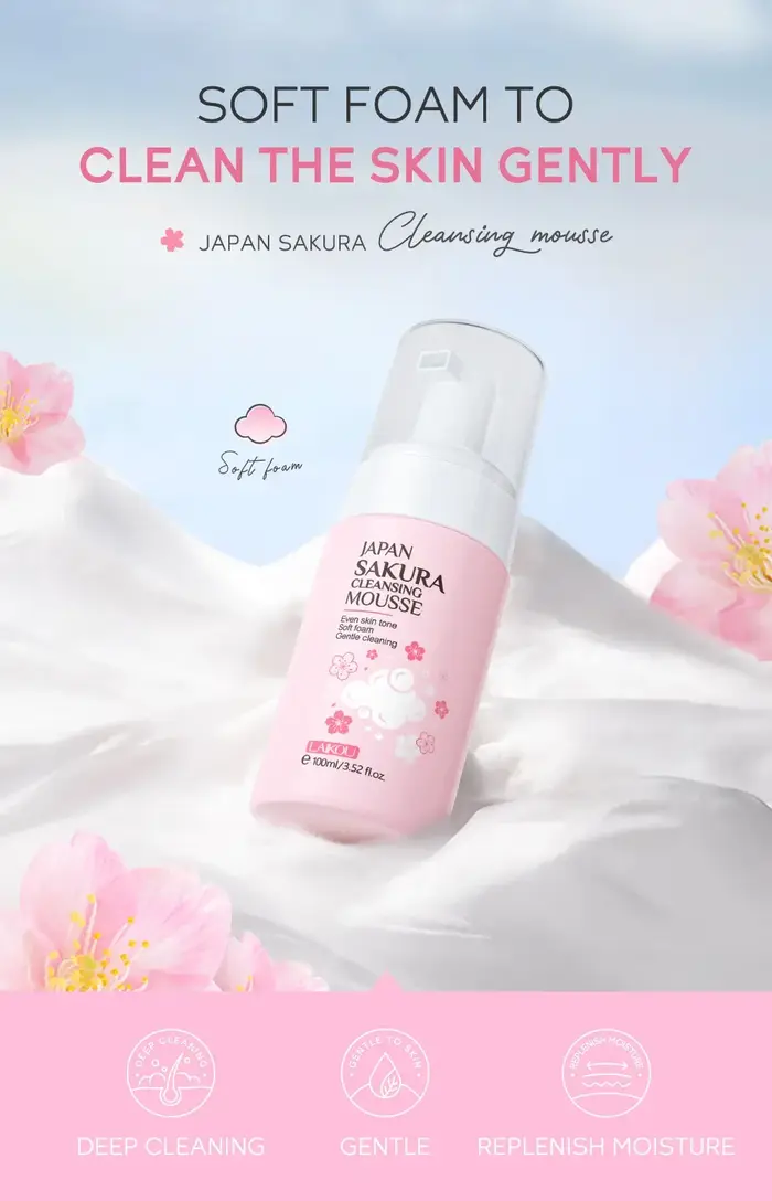 LAIKOU Japan Sakura Mousse Nettoyante Douce pour le Visage