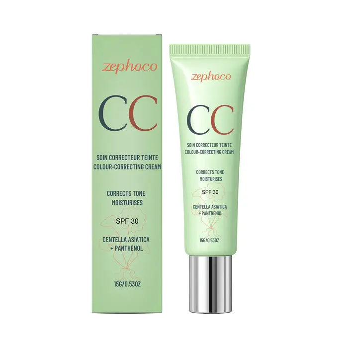 Crème Correctrice de Couleur Zephoco SPF 30 Protection Solaire Anti-UV Couvrance Rougeurs et Imperfections Imperméable Centella CC Cream Fond de Teint 15g