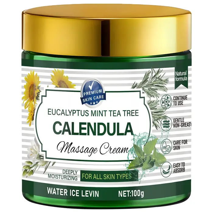 Crème de massage au calendule d'arbre à thé à la menthe d'eucalyptus avec rétinol et Niacinamide - Soins apaisants pour le corps