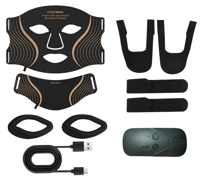 Masque LED en silicone pour le visage et le cou, 7 couleurs, thérapie par lumière LED infrarouge, an