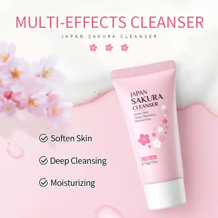 Nettoyant visage Laikou Sakura 50g, nettoyage en profondeur des pores, contrôle du sébum, hydratant,