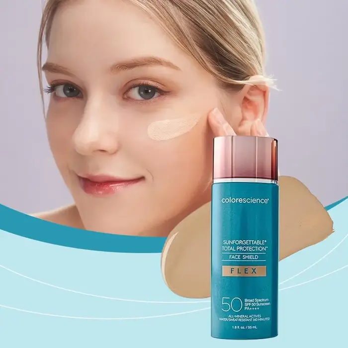 Colorescience Sunforgettable Total Protection Face Shield Flex SPF50 Crème solaire entièrement minérale PA++++ Résistante à l'eau et à la transpiration pendant 40 minutes