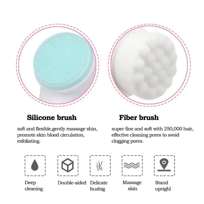 Brosse de nettoyage du visage Double Silicone 3D