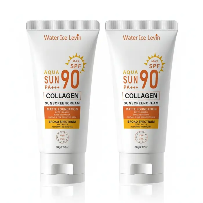 Crème solaire SPF 90+ PA+++ Large spectre. Résistant à l'eau 80 minutes. Protège contre les UVB et les UVA. Amical pour les récifs. Collagène. 80g.