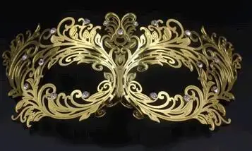 Demi-masque de maquillage de haute qualité, masque de soirée en métal avec diamants dorés