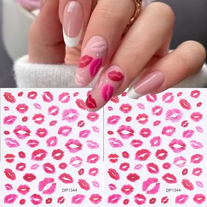Autocollants pour ongles imprimés Fantasy Heart & Kiss – Autocollants auto-adhésifs à finition mate 