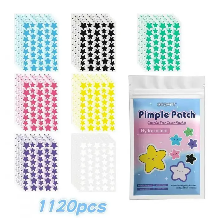 280/1120/1680pcs Patchs de boutons étoiles sept couleurs – Points hydrocolloïdes invisibles pour un soin de la peau amusant et doux