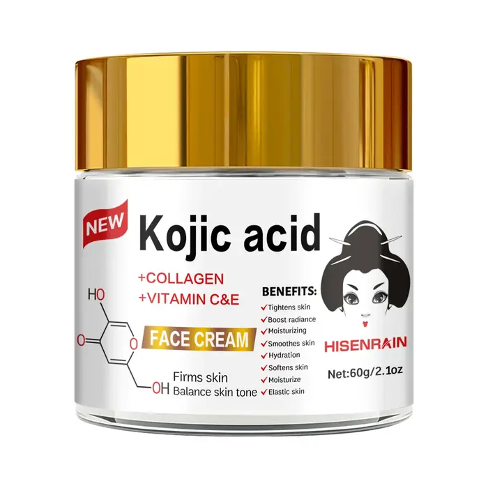 HISENRAIN Crème à l'acide kojique - Hydratant pour le visage en pot de verre éclaircissant