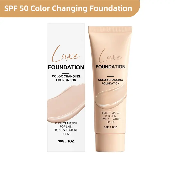 Fond de teint changeant de couleur SPF 50, couvrance naturelle, fond de teint liquide ajustable, lég