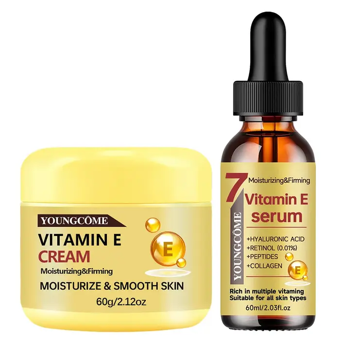 YOUNGCOME Ensemble crème et sérum à la vitamine E – Soin visage hydratant anti-âge pour tous les types de peau 30/60 ml