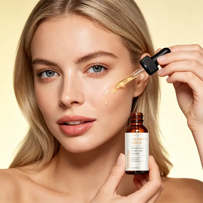 Sérum à la vitamine C hydratant pour le visage avec acide hyaluronique, acide férulique et huile d'argousier pour une nutrition quotidienne de la peau, léger