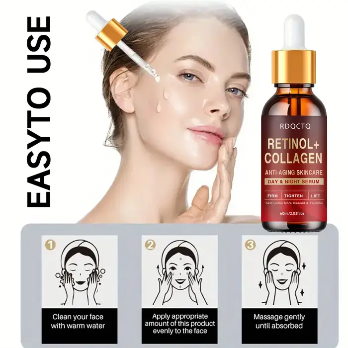Sérum de jour et de nuit anti-âge au collagène au rétinol-essence raffermissante pour le visage pour la formule de soin de la peau à l'éclat jeune avec hydrat