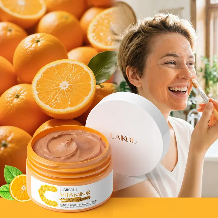 Masque à l'argile à la vitamine C LAIKOU pour clarifier et lisser la peau, équilibrer le teint, masq