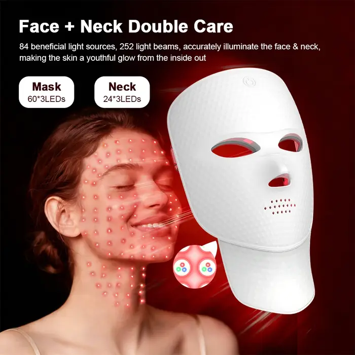 Masque LED facial 2 en 1 avec masque LED pour le cou