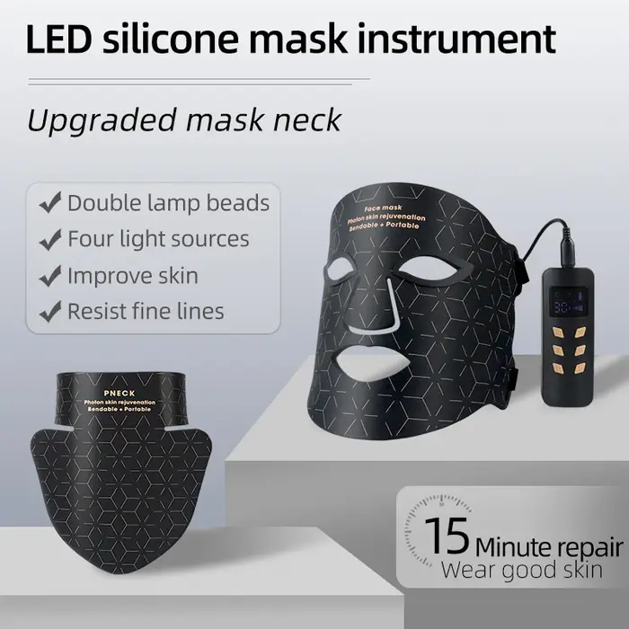 Masque facial à LED 4 couleurs avec cou